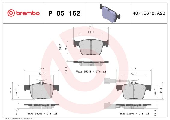 A.B.S. P 85 162 BREMBO Bremsbelagsatz, Scheibenbremse
